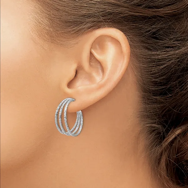 Leslie's Sterling Silver Rhodium-plated D/C J-Hoop Earrings Image 3 Jimmy Smith Jewelers Decatur, AL