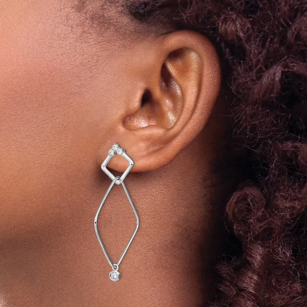 Leslie's Sterling Silver Rhodium-plated CZ Geometric Post Dangle Earrings Image 3 McChristy Jewelers Columbus, NE