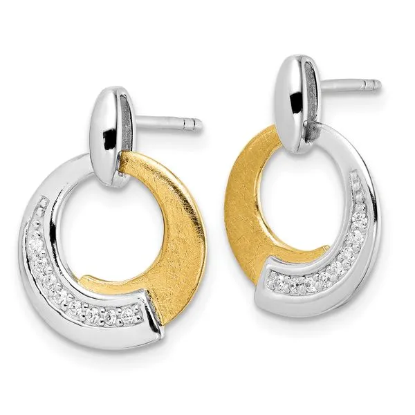 Leslie's Sterling Silver Rh-p and Gold-plated CZ Brushed Dangle Earrings Image 2 Spencer's Jewelers Athens, GA