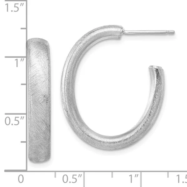 Leslie's Sterling Silver Rhodium-plated Brushed J-Hoop Post Earrings Image 4 Mitchell's Jewelry Norman, OK