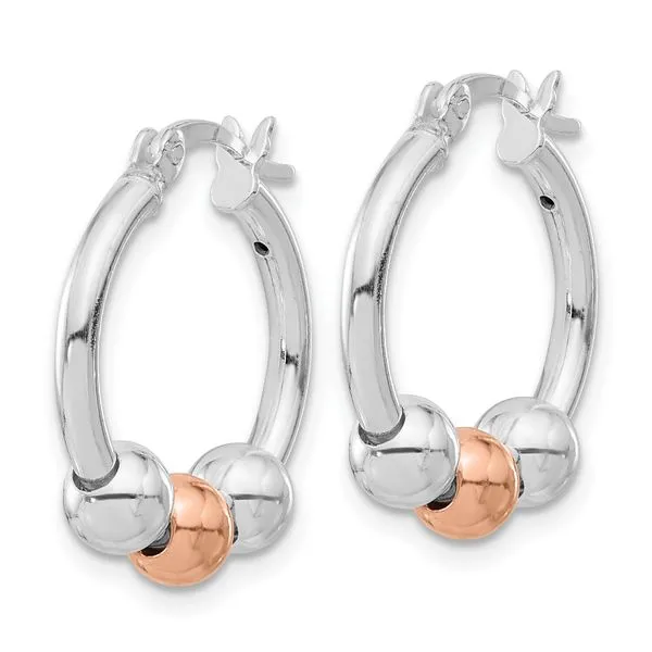 Leslie's Sterling Silver Rhodium-plated and Rose-tone Beaded Hoop Earrings Image 2 Spencer's Jewelers Athens, GA