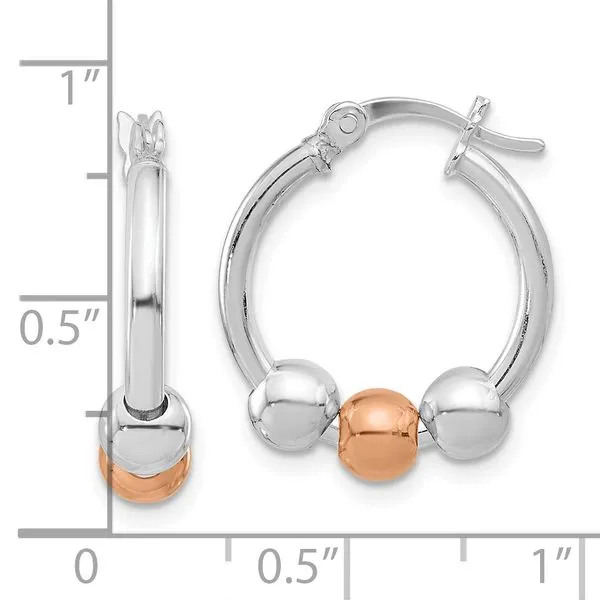 Leslie's Sterling Silver Rhodium-plated and Rose-tone Beaded Hoop Earrings Image 4 Spencer's Jewelers Athens, GA