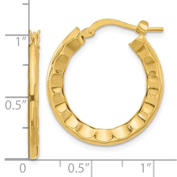 Leslie's Sterling Silver Gold-plated Polished/Hammered Hoop Earrings Image 4 Leslie E. Sandler Fine Jewelry and Gemstones rockville , MD