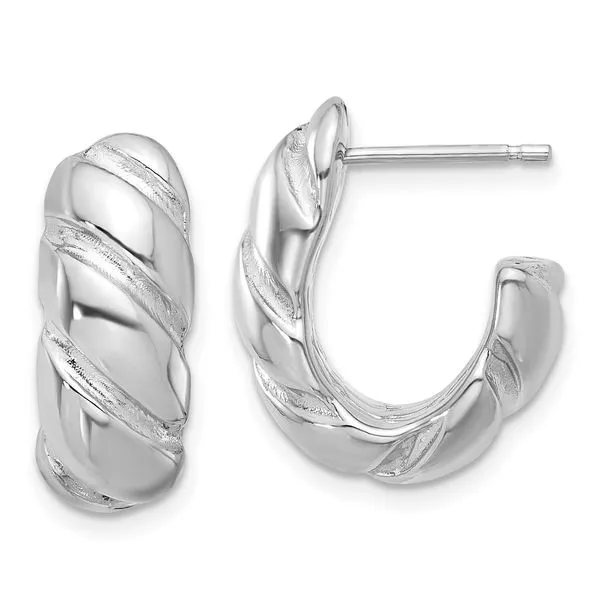 Leslie's Sterling Silver Rh-plated Polished/Grooved Hollow J-Hoop Earrings Spath Jewelers Bartow, FL