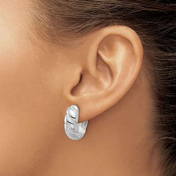 Leslie's Sterling Silver Rh-plated Polished/Grooved Hollow J-Hoop Earrings Image 3 Trenton Jewelers Ltd. Trenton, MI