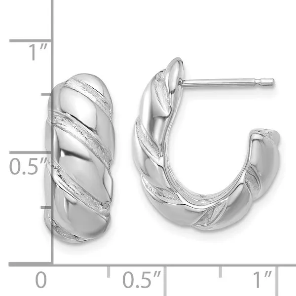 Leslie's Sterling Silver Rh-plated Polished/Grooved Hollow J-Hoop Earrings Image 4 Spath Jewelers Bartow, FL