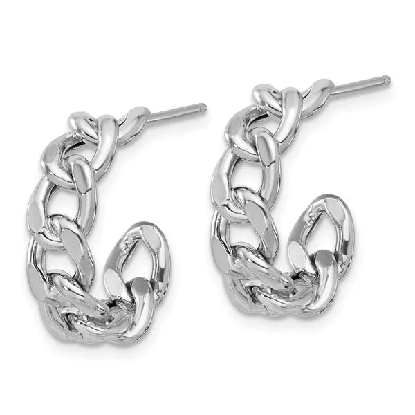 Leslie's Sterling Silver Rh-plated Polished Curb Chain Post C-Hoop Earrings Image 2 Diny's Jewelers Middleton, WI