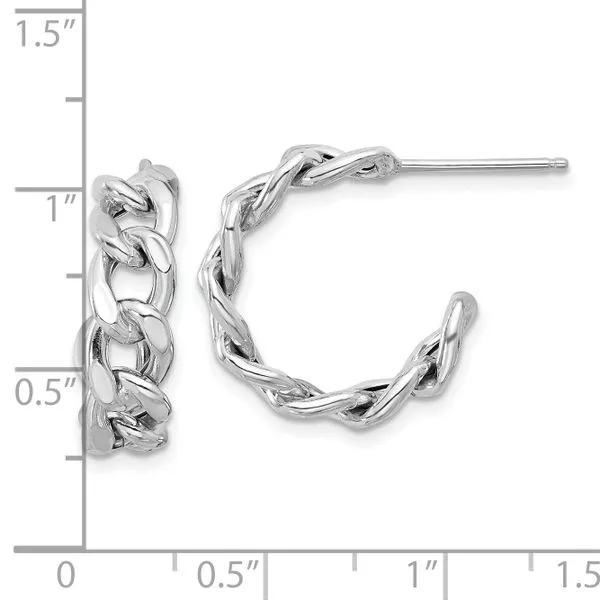 Leslie's Sterling Silver Rh-plated Polished Curb Chain Post C-Hoop Earrings Image 4 Diny's Jewelers Middleton, WI