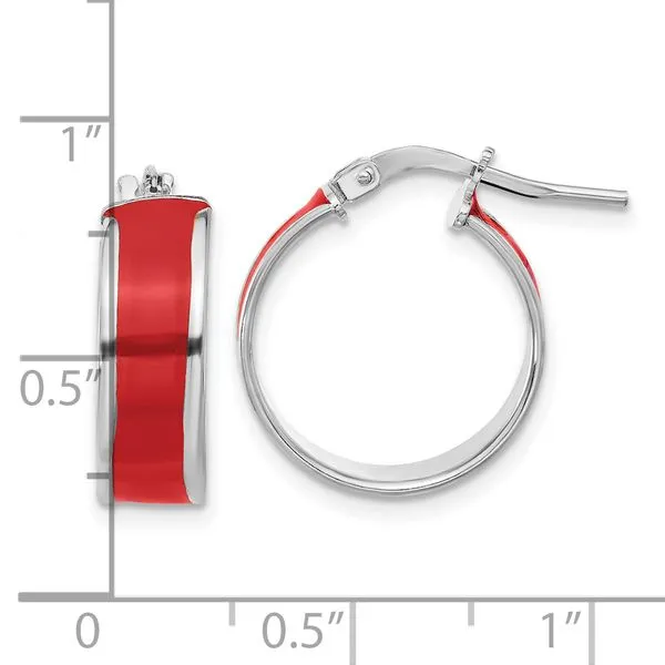 Leslie's Sterling Silver RH-plt Polished Red Enamel Round Hoop Earrings Image 4 Valentine's Fine Jewelry Dallas, PA