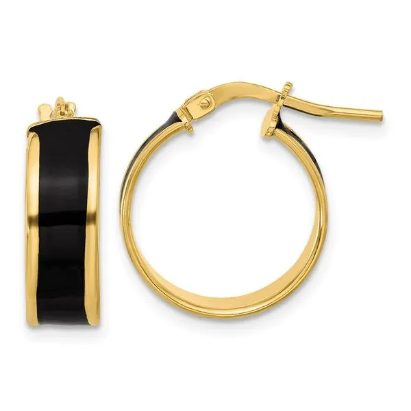 Leslie's Sterling Silver Gold-tone Black Enamel Round Hoop Earrings Spath Jewelers Bartow, FL