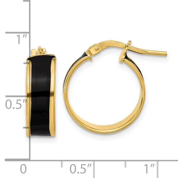 Leslie's Sterling Silver Gold-tone Black Enamel Round Hoop Earrings Image 4 Spath Jewelers Bartow, FL