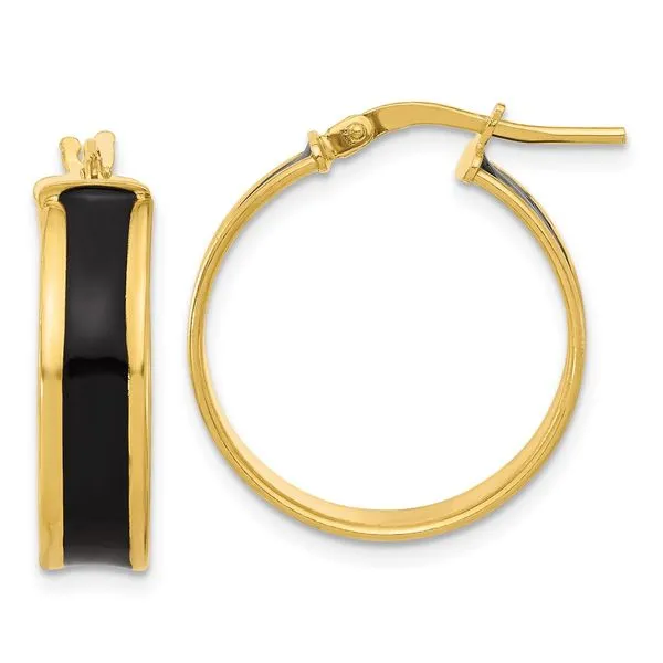 Leslie's Sterling Silver Gold-tone Black Enamel Round Hoop Earrings Alexander Fine Jewelers Fort Gratiot, MI