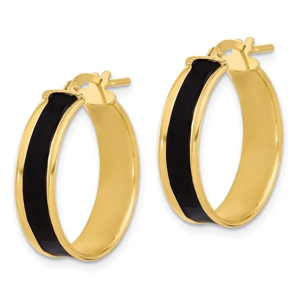 Leslie's Sterling Silver Gold-tone Black Enamel Round Hoop Earrings Image 2 J. West Jewelers Round Rock, TX