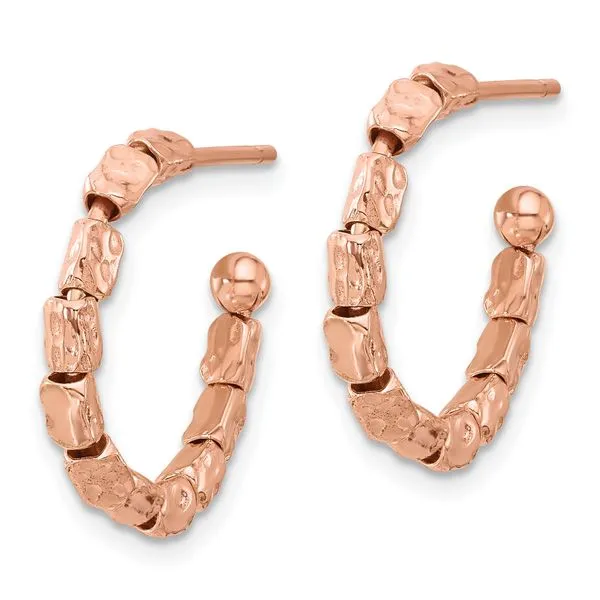 Leslie's Sterling Silver Rose Gold-plat Polished/Hammered J-Hoop Earrings Image 2 Jewelry Design Studio Jensen Beach, FL