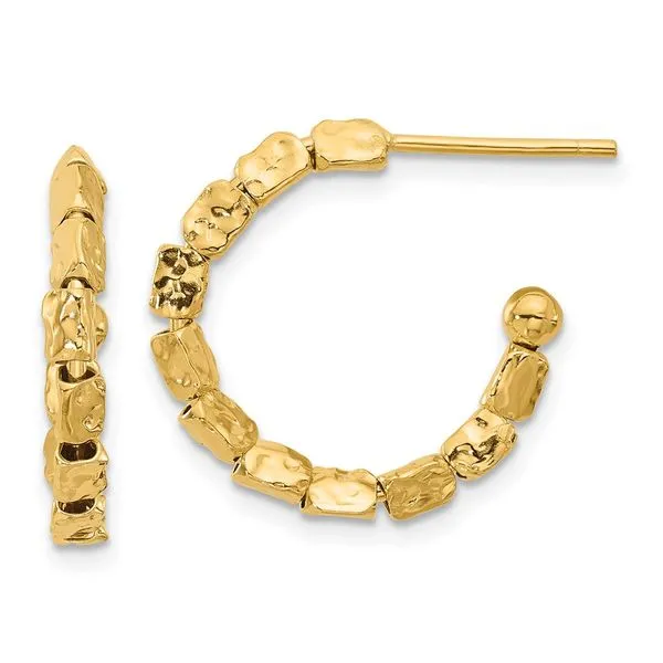 Leslie's Sterling Silver Gold-plat Polished/Hammered J-Hoop Post Earrings Valentine's Fine Jewelry Dallas, PA