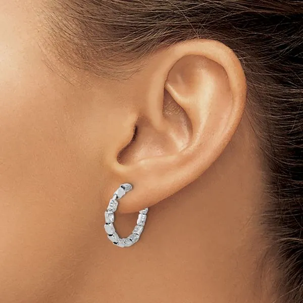 Leslie's Sterling Silver Rh-plated Polished/Hammered J-Hoop Post Earrings Image 3 Ask Design Jewelers Olean, NY