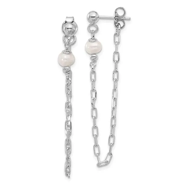 Leslie's Sterling Silver RH-plat FWC Pearl Front/Back Chain Dangle Earrings Gaines Jewelry FLINT, MI