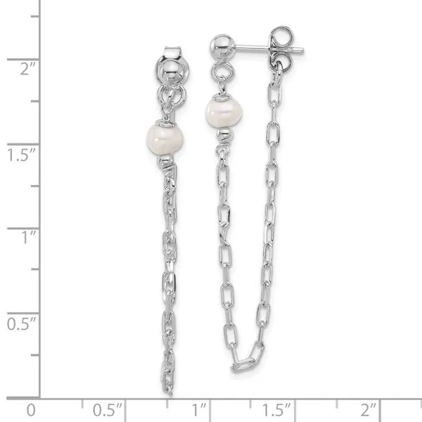 Leslie's Sterling Silver RH-plat FWC Pearl Front/Back Chain Dangle Earrings Image 4 Gaines Jewelry FLINT, MI