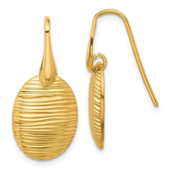 Leslie's Sterling Silver Gold-tone Polished/Textured Oval Dangle Earrings Spath Jewelers Bartow, FL