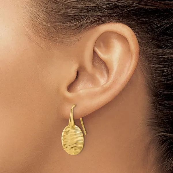 Leslie's Sterling Silver Gold-tone Polished/Textured Oval Dangle Earrings Image 3 Gaines Jewelry FLINT, MI