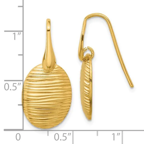 Leslie's Sterling Silver Gold-tone Polished/Textured Oval Dangle Earrings Image 4 Spath Jewelers Bartow, FL