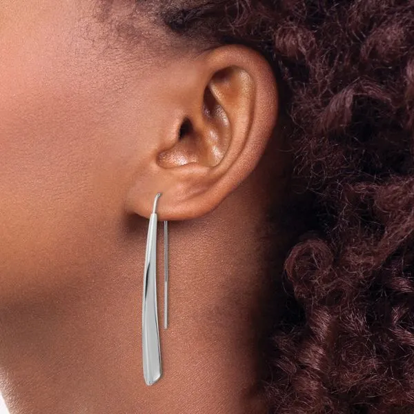 Leslie's Sterling Silver Rhodium-plate Polished Drop Bar Threader Earrings Image 3 J. West Jewelers Round Rock, TX