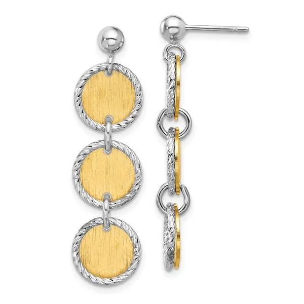 Leslie's SS Rhodium/Gold-plated Polished/Brushed Circles Dangle Earrings Thomas A. Davis Jewelers Holland, MI