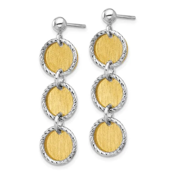 Leslie's SS Rhodium/Gold-plated Polished/Brushed Circles Dangle Earrings Image 2 Albert's Jewelers Kingsland, GA