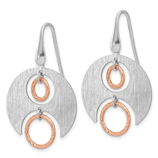 Leslie's SS Rhodium/Rose gold-plat Polished/Brushed Dangle Earrings Image 2 Gaines Jewelry FLINT, MI