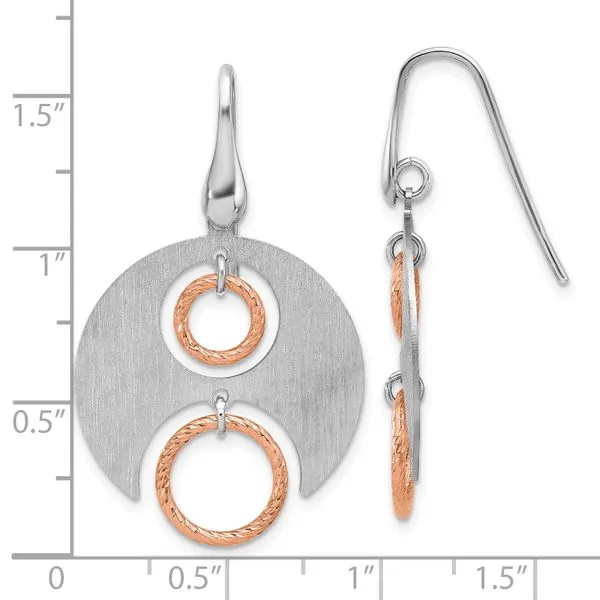 Leslie's SS Rhodium/Rose gold-plat Polished/Brushed Dangle Earrings Image 3 Diny's Jewelers Middleton, WI