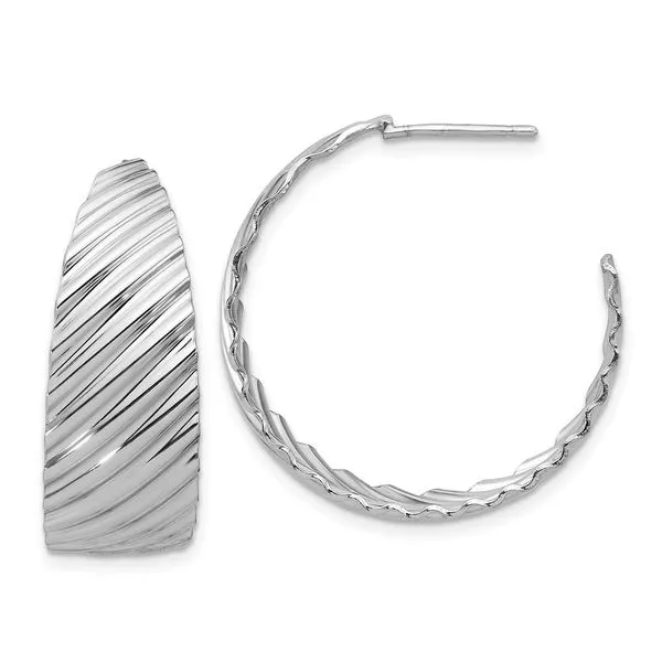Leslie's Sterling Silver Rh-plat Polished Grooved Left/Right J-Hoop Earring Diny's Jewelers Middleton, WI