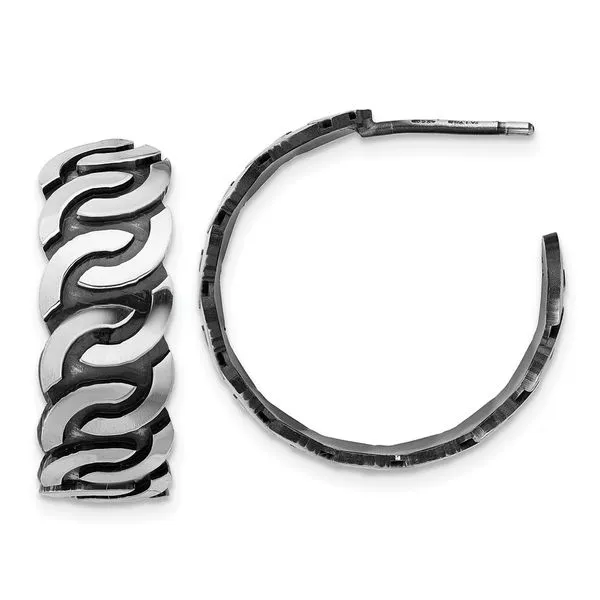 Leslie's Sterling Silver Antiqued Burnished Polished J-Hoop Earrings Albert's Jewelers Kingsland, GA