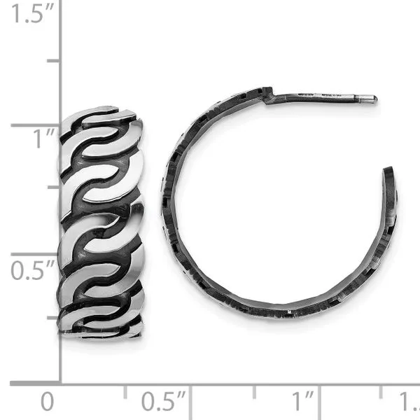 Leslie's Sterling Silver Antiqued Burnished Polished J-Hoop Earrings Image 3 Albert's Jewelers Kingsland, GA