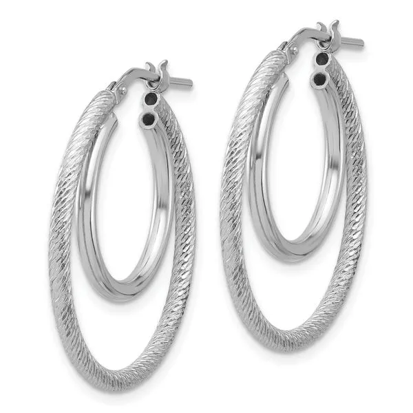 Leslie's Sterling Silver Rh-plat Polished and Textured Double Hoop Earrings Image 2 Leslie E. Sandler Fine Jewelry and Gemstones rockville , MD