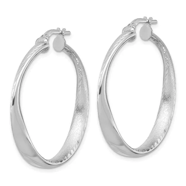 Leslie's Sterling Silver Rhodium-plated Polished Hoop Earrings Image 2 Spath Jewelers Bartow, FL