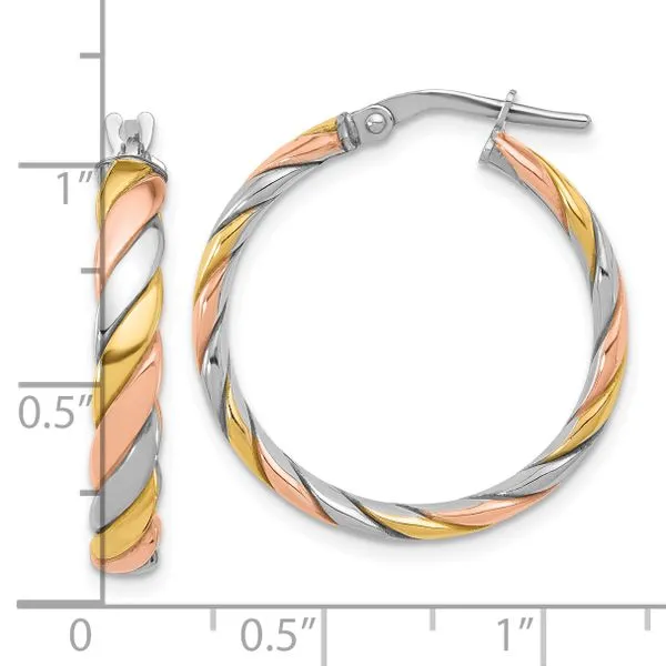 Leslie's Sterling Silver with Gold and Rose-tone Polished Hoop Earrings Image 3 Gaines Jewelry FLINT, MI