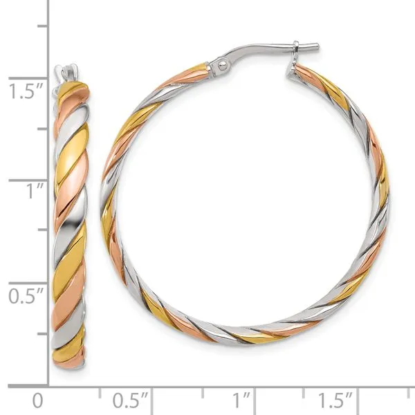 Leslie's Sterling Silver with Gold and Rose-tone Polished Hoop Earrings Image 3 Gaines Jewelry FLINT, MI