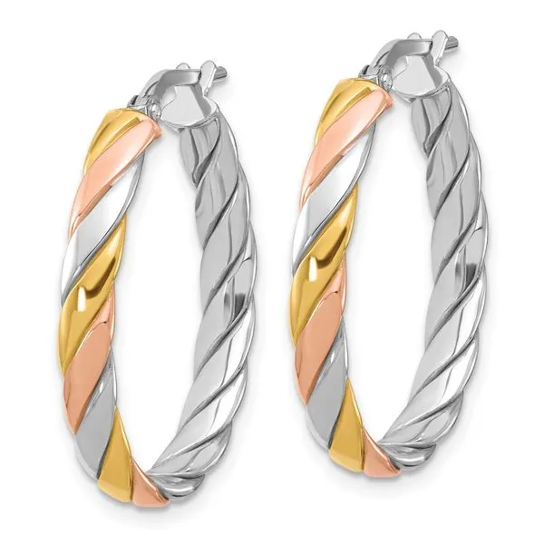 Leslie's Sterling Silver with Gold and Rose-tone Polished Hoop Earrings Image 2 Albert's Jewelers Kingsland, GA