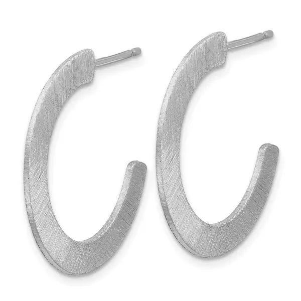Leslie's Sterling Silver RH-plated Scratch Finish J-Hoop Post Earrings Image 2 Thomas A. Davis Jewelers Holland, MI