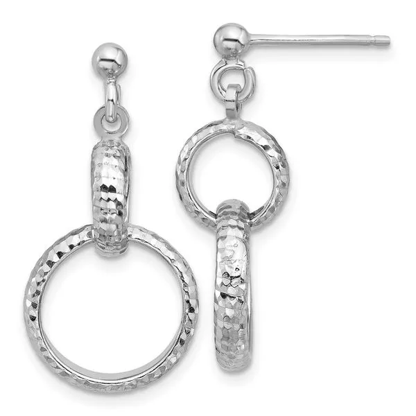 Leslie's SS RH-plat Polished / Dia-cut Circle Link Dangle Post Earrings Spath Jewelers Bartow, FL