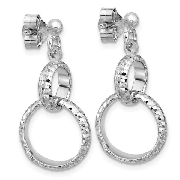 Leslie's SS RH-plat Polished / Dia-cut Circle Link Dangle Post Earrings Image 3 Spath Jewelers Bartow, FL