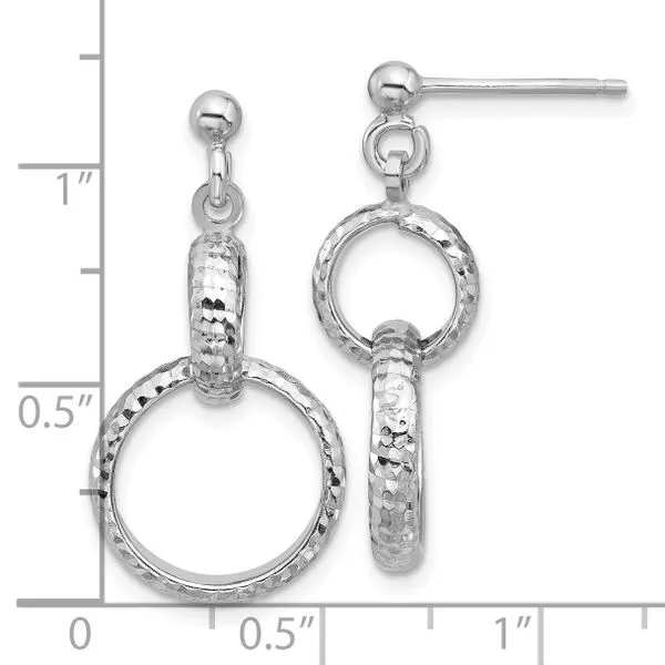 Leslie's SS RH-plat Polished / Dia-cut Circle Link Dangle Post Earrings Image 4 Spath Jewelers Bartow, FL