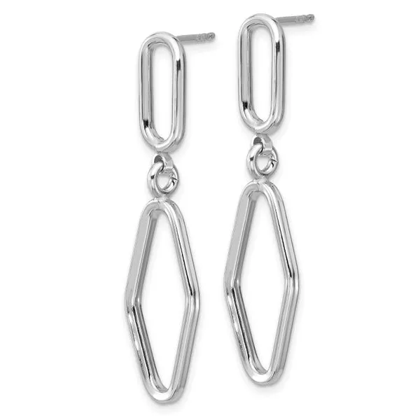 Leslie's Sterling Silver RH-plat Polish Geometric Dangle Post Earrings Image 2 Mitchell's Jewelry Norman, OK