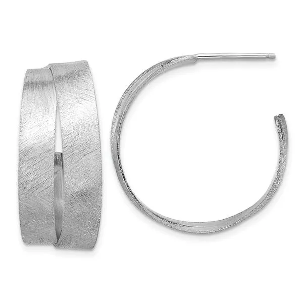 Leslie's Sterling Silver Rhodium-plate Scratch Finish J-hoop Earrings J. West Jewelers Round Rock, TX