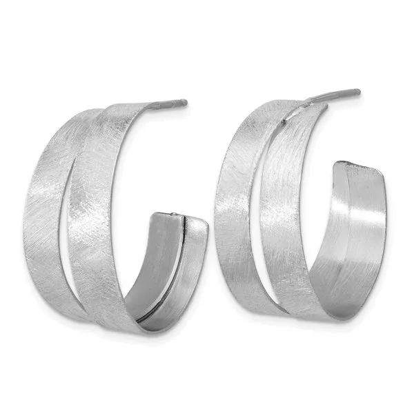 Leslie's Sterling Silver Rhodium-plate Scratch Finish J-hoop Earrings Image 2 Gaines Jewelry FLINT, MI