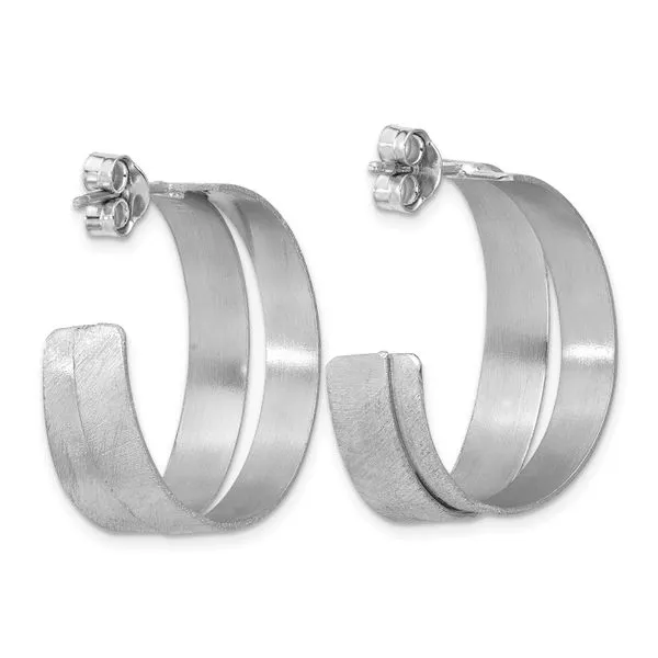Leslie's Sterling Silver Rhodium-plate Scratch Finish J-hoop Earrings Image 3 Gaines Jewelry FLINT, MI