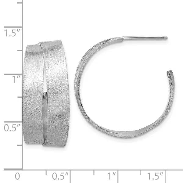 Leslie's Sterling Silver Rhodium-plate Scratch Finish J-hoop Earrings Image 4 Arlene's Fine Jewelry Vidalia, GA