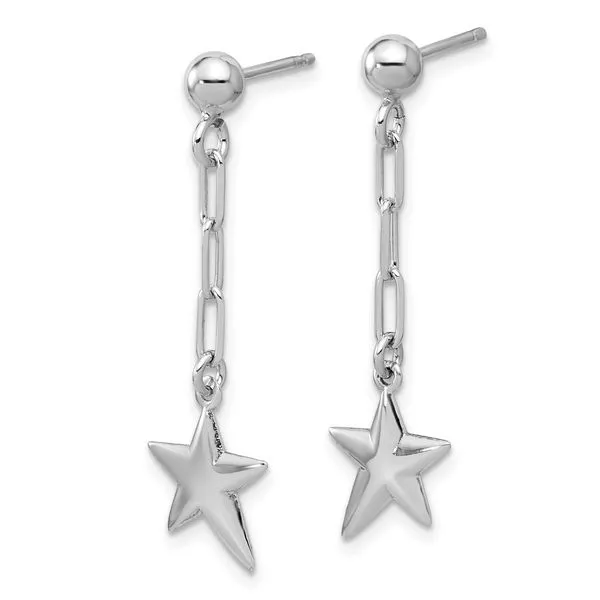 Leslie's SS RH-plated Polished Star Link Dangle Post Earrings Image 2 Jewelry Design Studio Jensen Beach, FL
