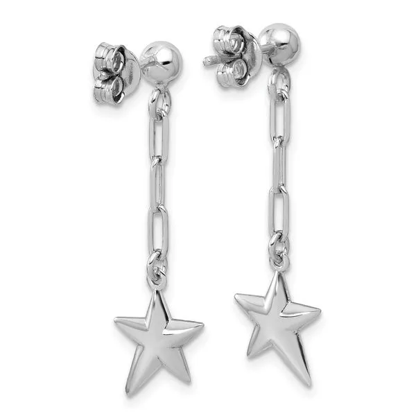 Leslie's SS RH-plated Polished Star Link Dangle Post Earrings Image 3 Jewelry Design Studio Jensen Beach, FL