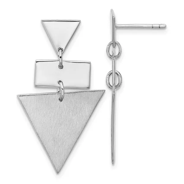 Leslie's SS RH-plated Polish/Brushed Geometric Dangle Post Earrings Diny's Jewelers Middleton, WI